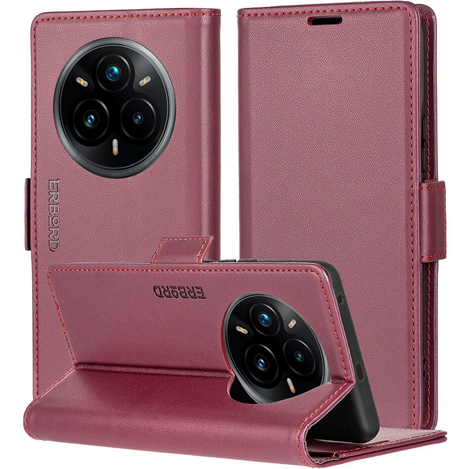 Realme 14 Pro+ 5g Hülle, Glänzende Litschi-klapphülle, Rot