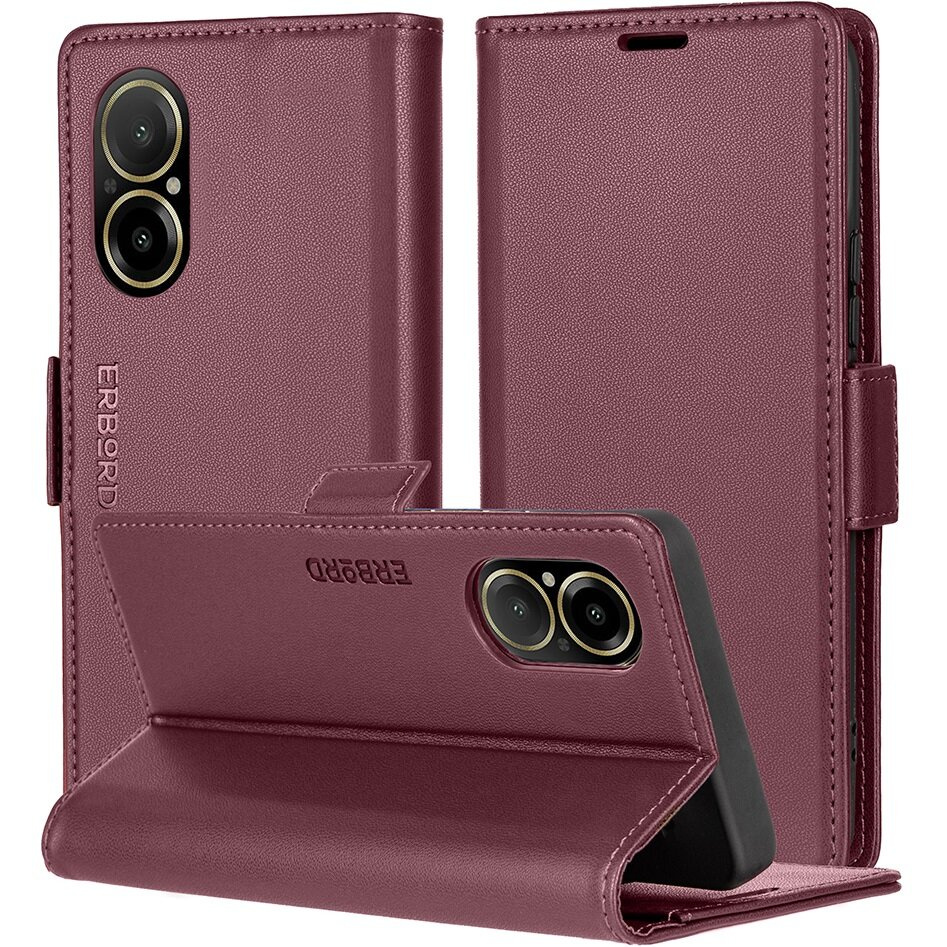 Realme C67 4g Hülle, Glänzendes Litschi, Klapphülle Mit Brieftaschenfunktion, Rot