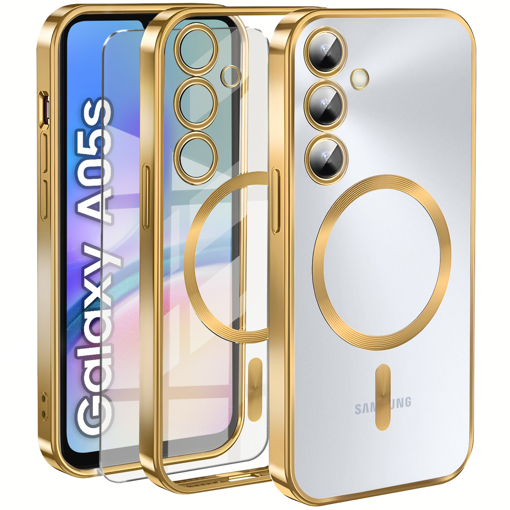 Schutzhülle Für Samsung Galaxy A05s, Electro Magsafe, Gold + Displayschutzfolie Aus Glas