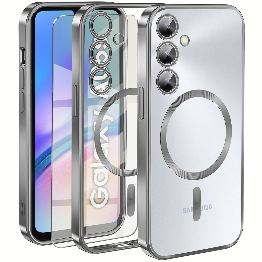 Schutzhülle Für Samsung Galaxy A05s, Electro Magsafe, Silber + Displayschutzfolie Aus Glas