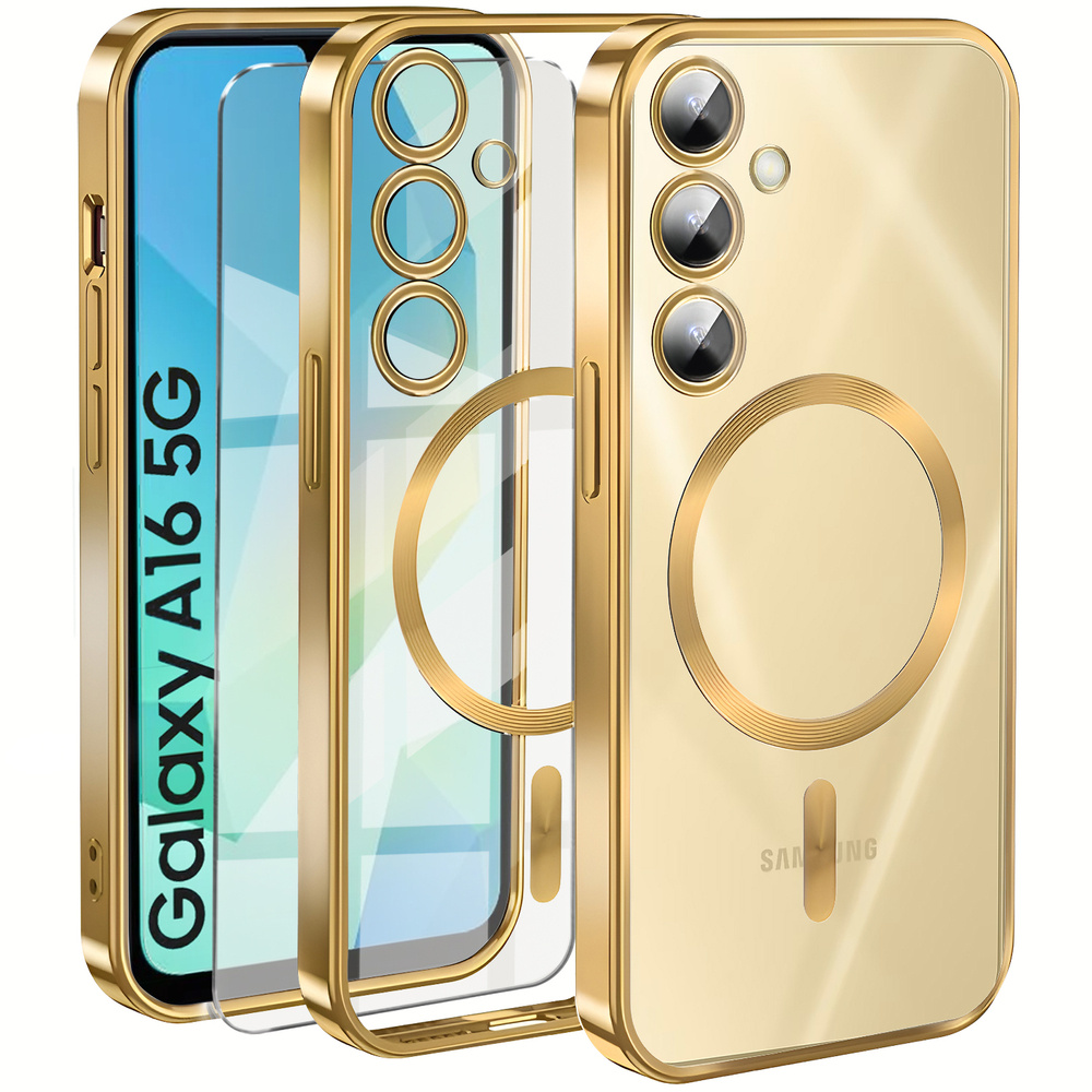Schutzhülle Für Samsung Galaxy A16 / A16 5g, Electro Magsafe, Gold + Displayschutzfolie Aus Glas
