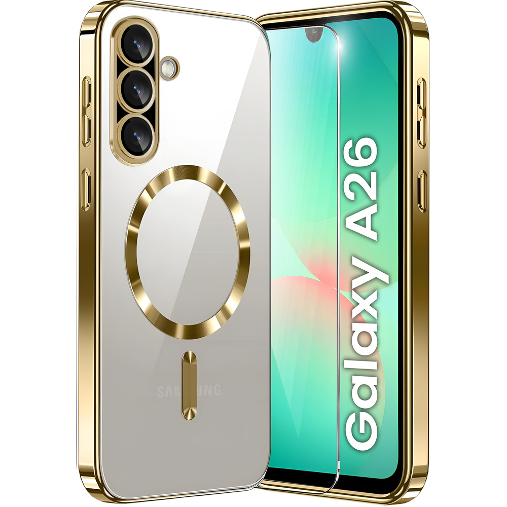 Schutzhülle Für Samsung Galaxy A26 5g, Electro Magsafe, Gold + Displayschutzfolie Aus Glas
