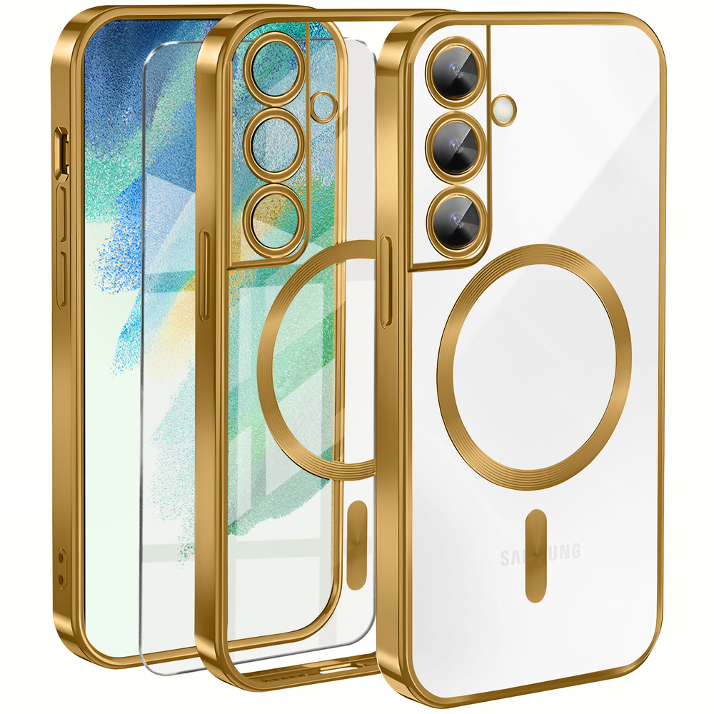 Schutzhülle Für Samsung Galaxy S21 Fe, Electro Magsafe, Gold + Displayschutzfolie