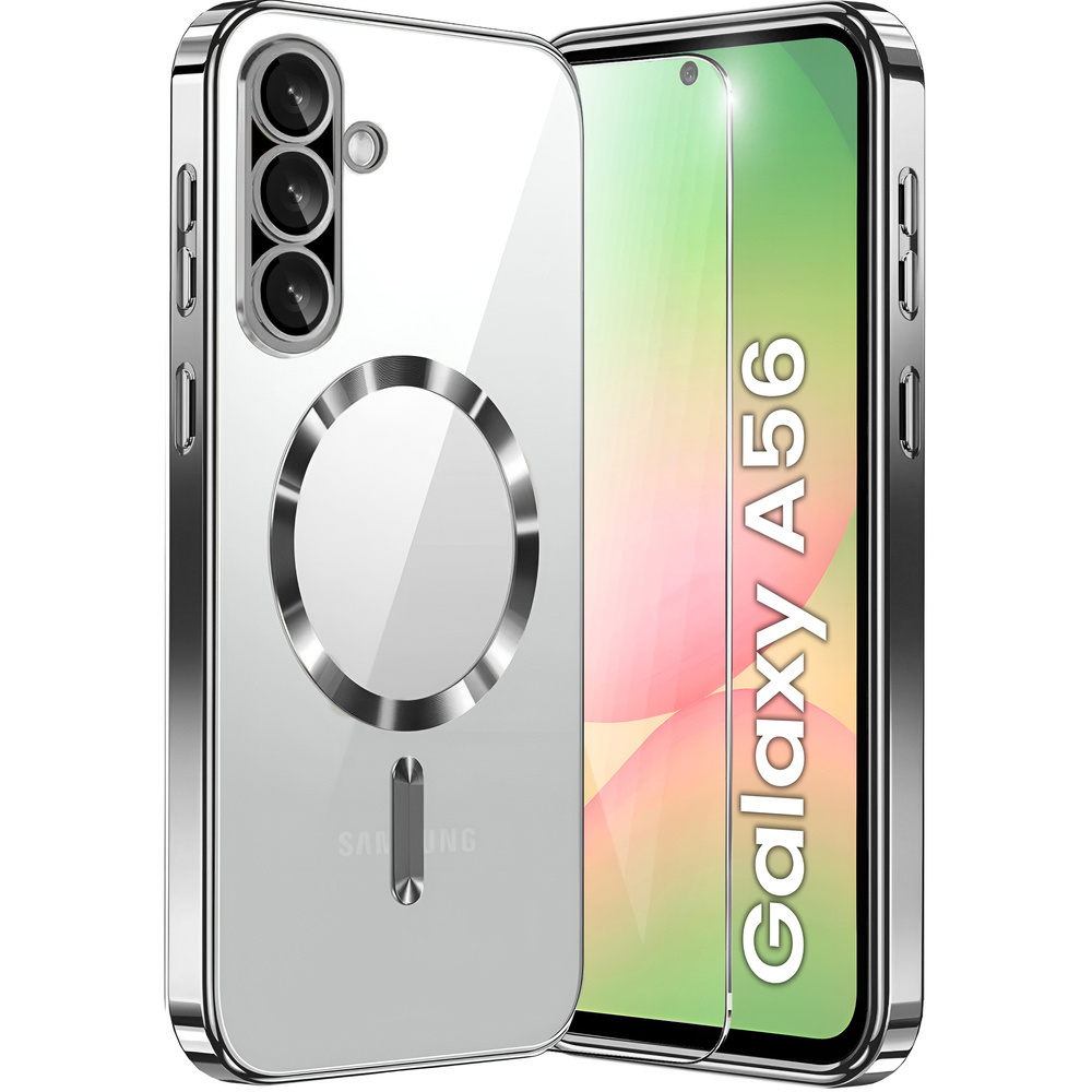 Schutzhülle Für Samsung Galaxy A56 5g, Electro Magsafe, Silber + Displayschutzfolie Aus Glas