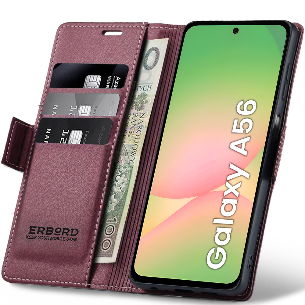 Samsung Galaxy A56 5g Hülle, Glänzendes Litschi, Klapphülle Mit Brieftaschenfunktion, Rot