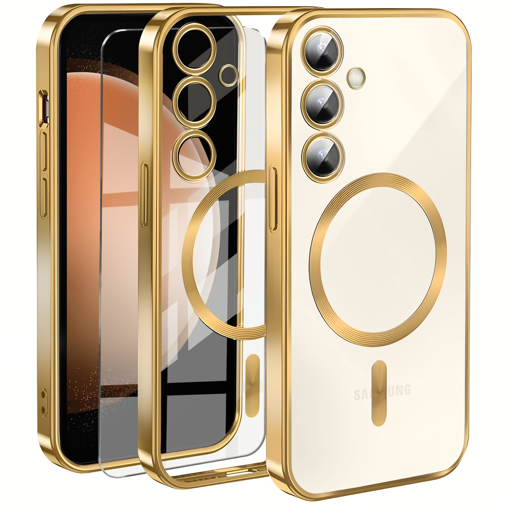 Schutzhülle Für Samsung Galaxy S23 Fe, Electro Magsafe, Gold + Displayschutzfolie Aus Glas