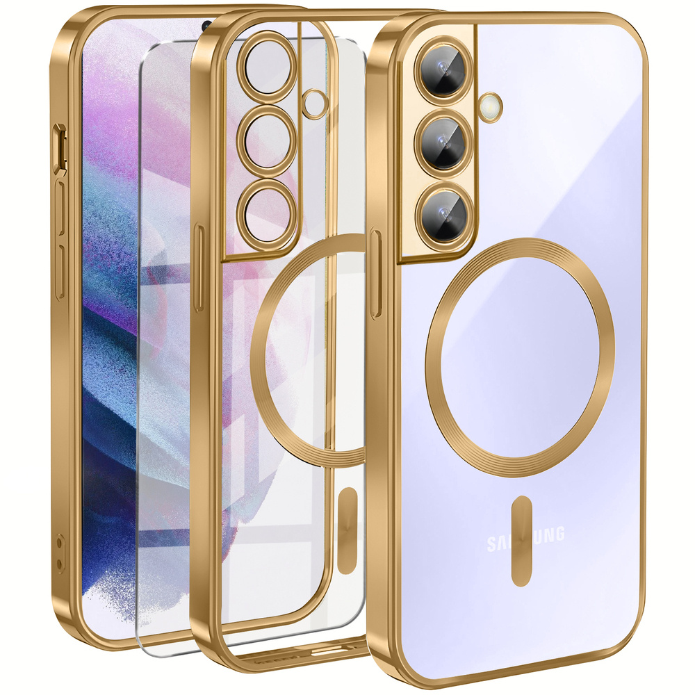 Schutzhülle Für Samsung Galaxy S21, Electro Magsafe, Gold + Displayschutzfolie Aus Glas
