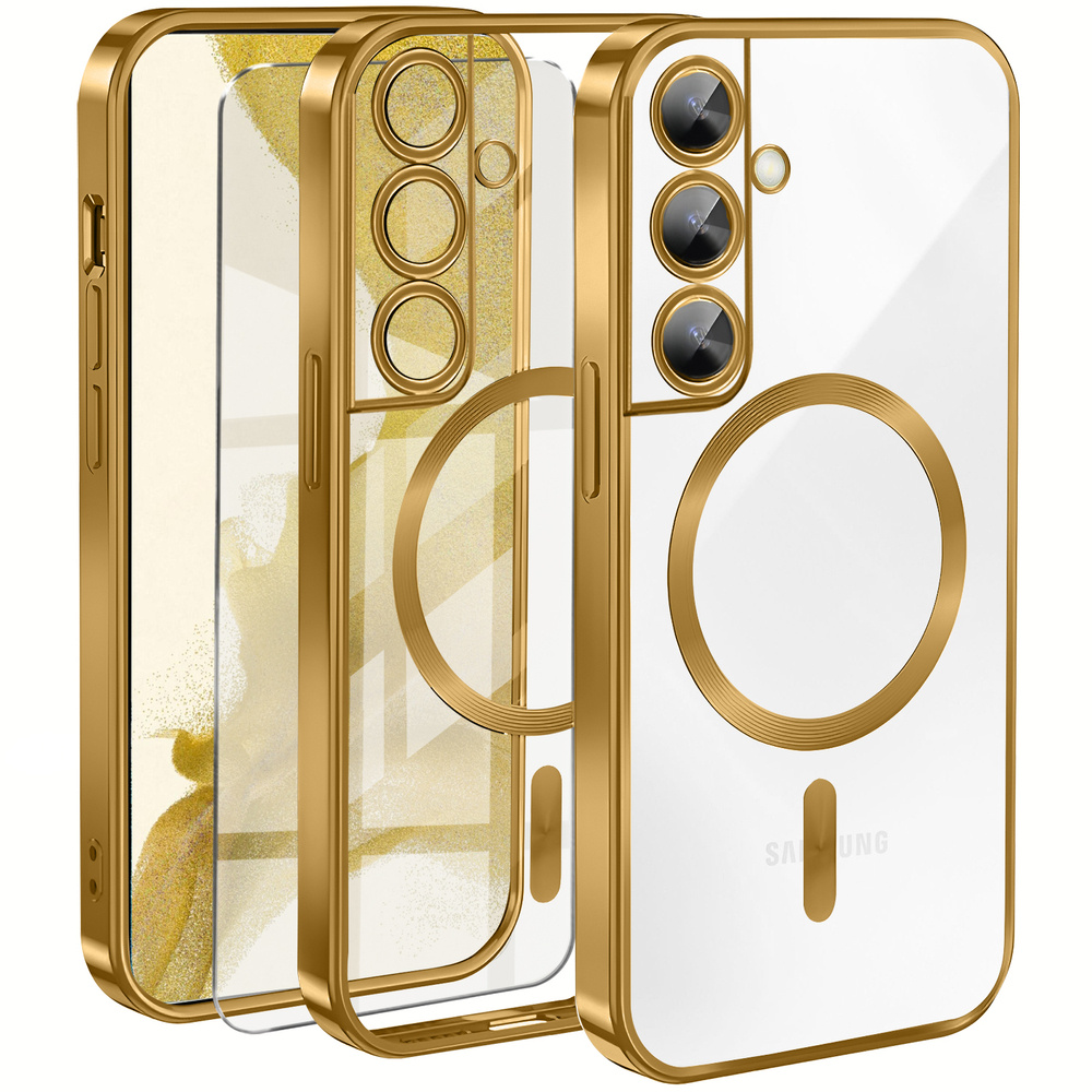 Schutzhülle Für Samsung Galaxy S22, Electro Magsafe, Gold + Displayschutzfolie