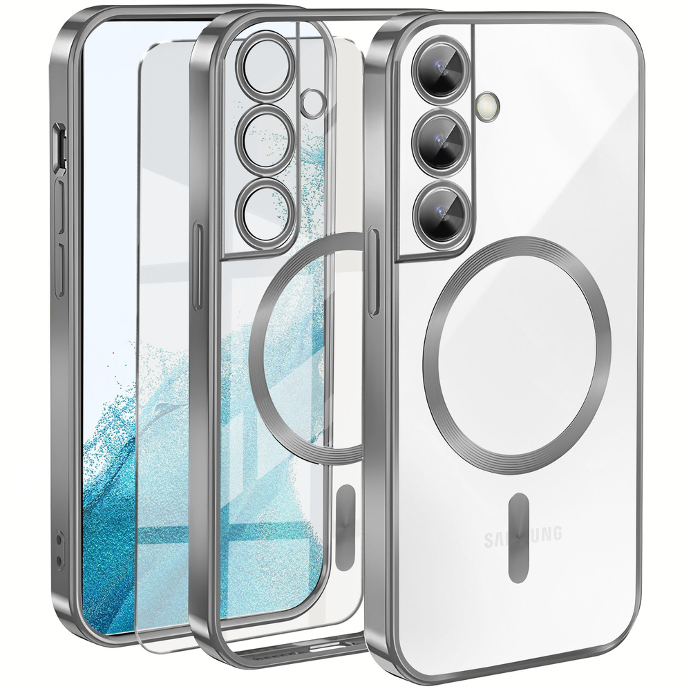 Schutzhülle Für Samsung Galaxy S22, Electro Magsafe, Silber + Displayschutzfolie Aus Glas