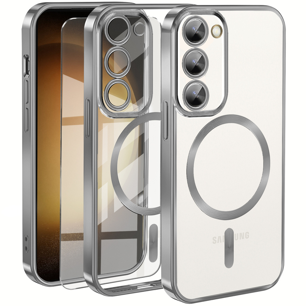 Schutzhülle Für Samsung Galaxy S23 Plus, Electro Magsafe, Silber + Displayschutzfolie Aus Glas