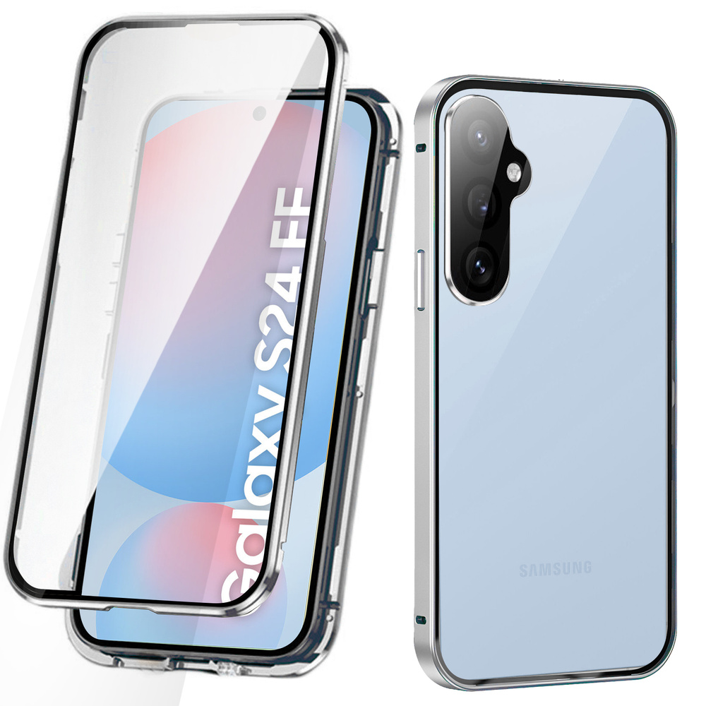 Schutzhülle Für Samsung Galaxy S24 Fe, Magnetisches Dualglas, Silber