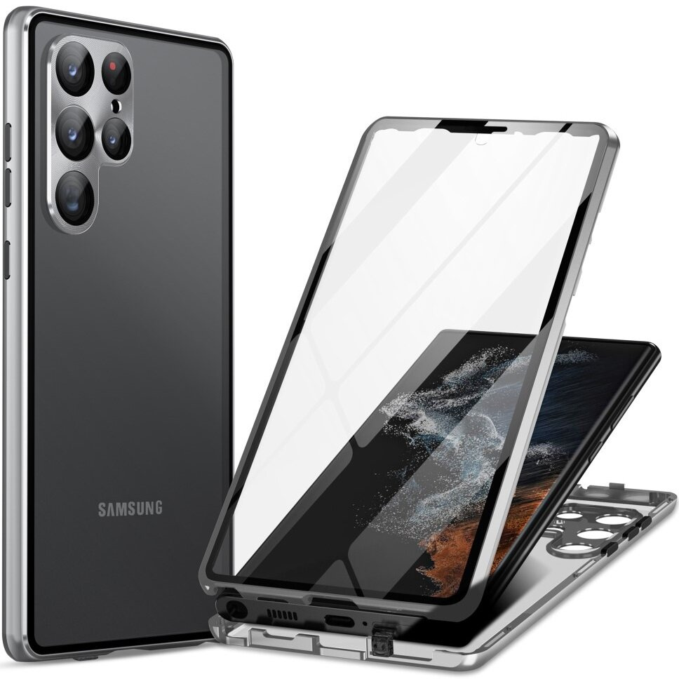 Schutzhülle Für Samsung Galaxy S24 Ultra, Magnetisches Dualglas, Silber
