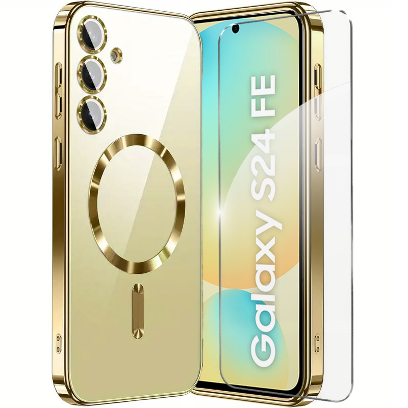 Schutzhülle Für Samsung Galaxy S24 Fe, Electro Magsafe, Gold + Displayschutzfolie Aus Glas