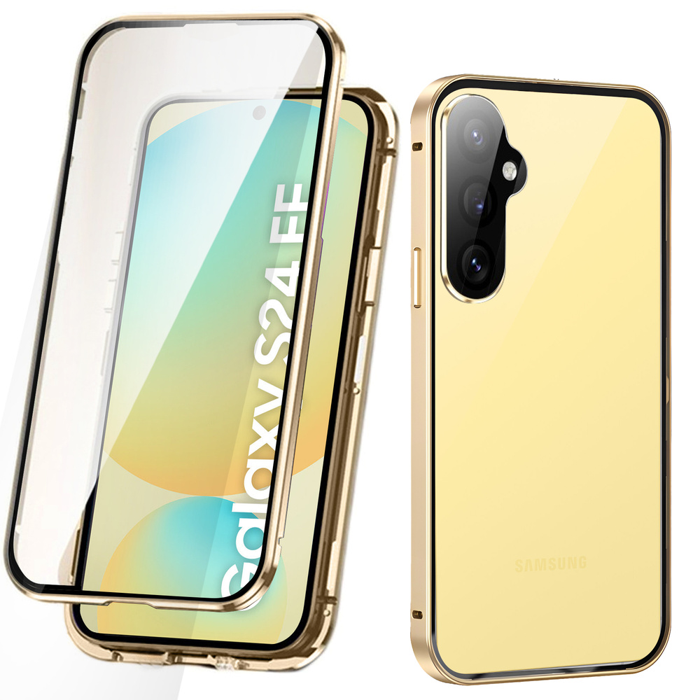 Samsung Galaxy S24 Fe Hülle, Magnetisches Doppelglas, Gold