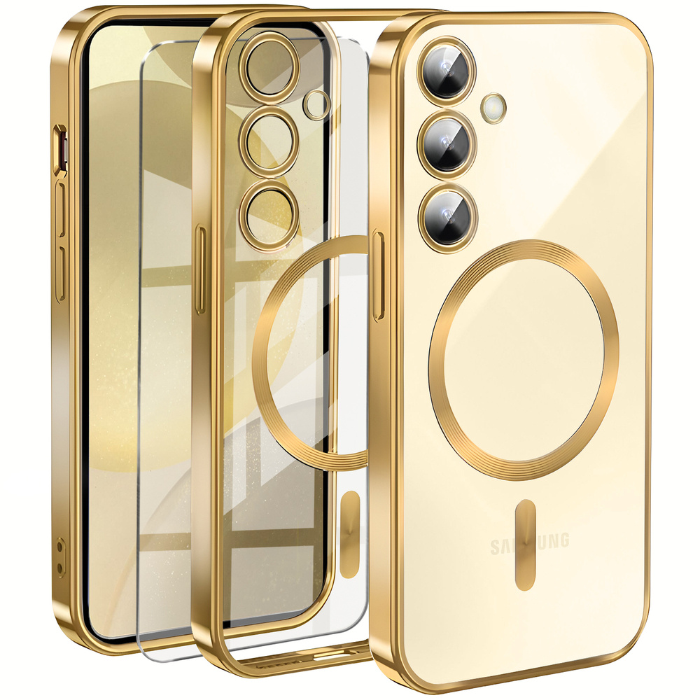 Schutzhülle Für Samsung Galaxy S24+ Plus, Electro Magsafe, Gold + Displayschutzfolie Aus Glas