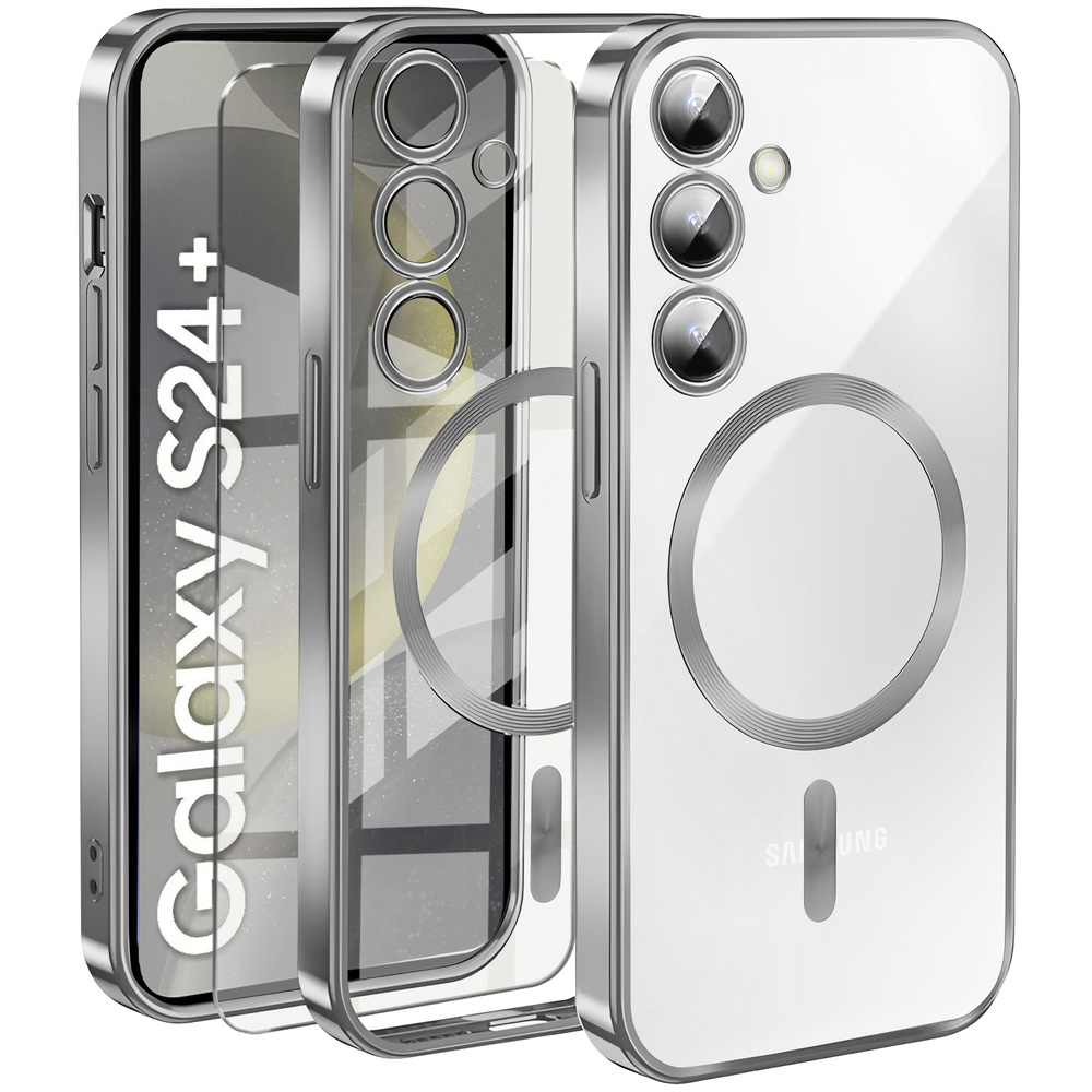 Schutzhülle Für Samsung Galaxy S24+ Plus, Electro Magsafe, Silber + Displayschutzfolie Aus Glas