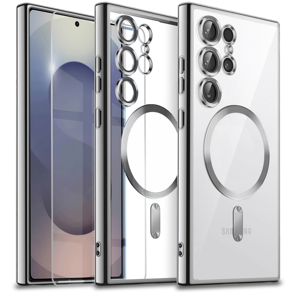 Schutzhülle Für Samsung Galaxy S25 Ultra, Electro Magsafe, Silber + Displayschutzfolie Aus Glas