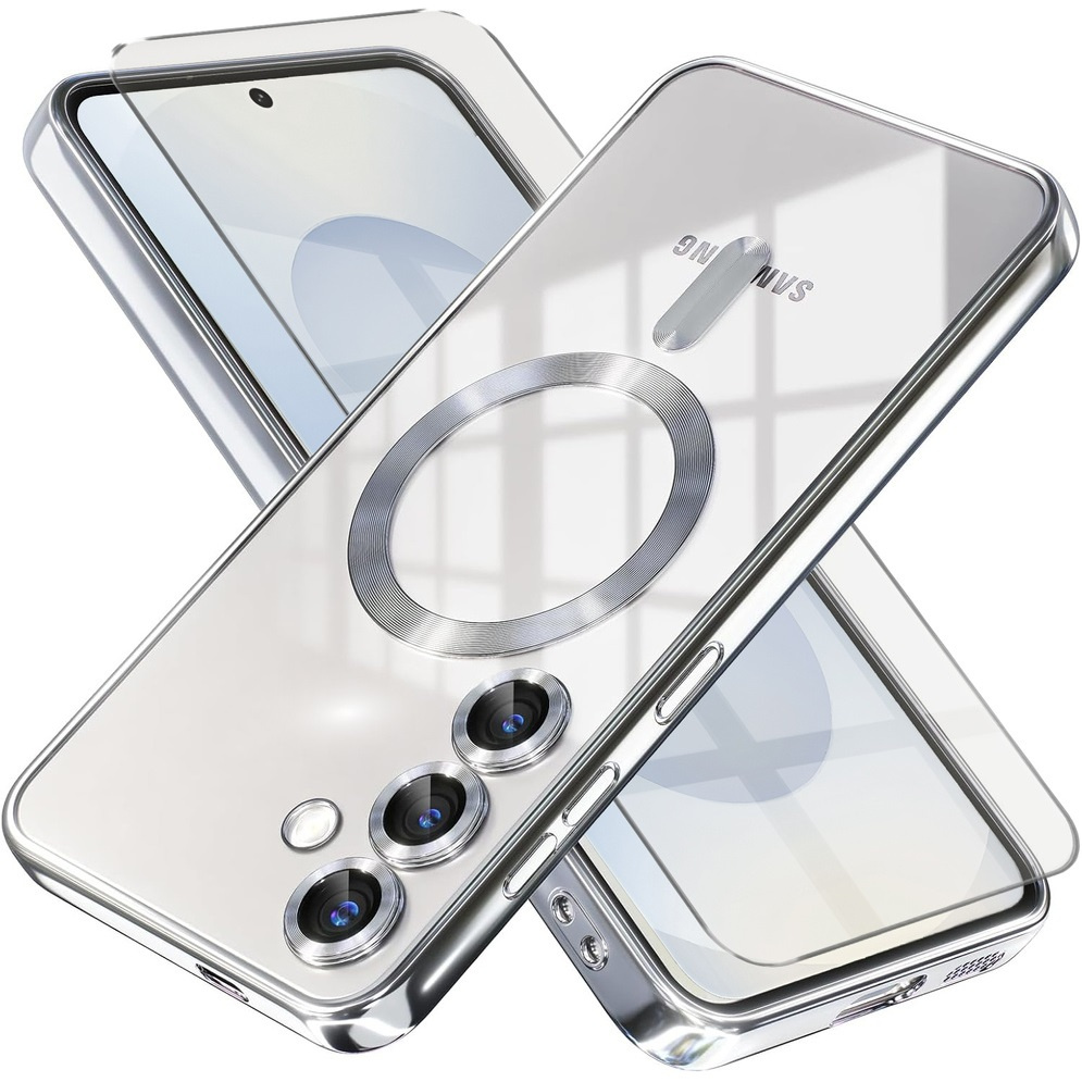 Schutzhülle Für Samsung Galaxy S25+ Plus, Electro Magsafe, Silber + Displayschutzfolie Aus Glas