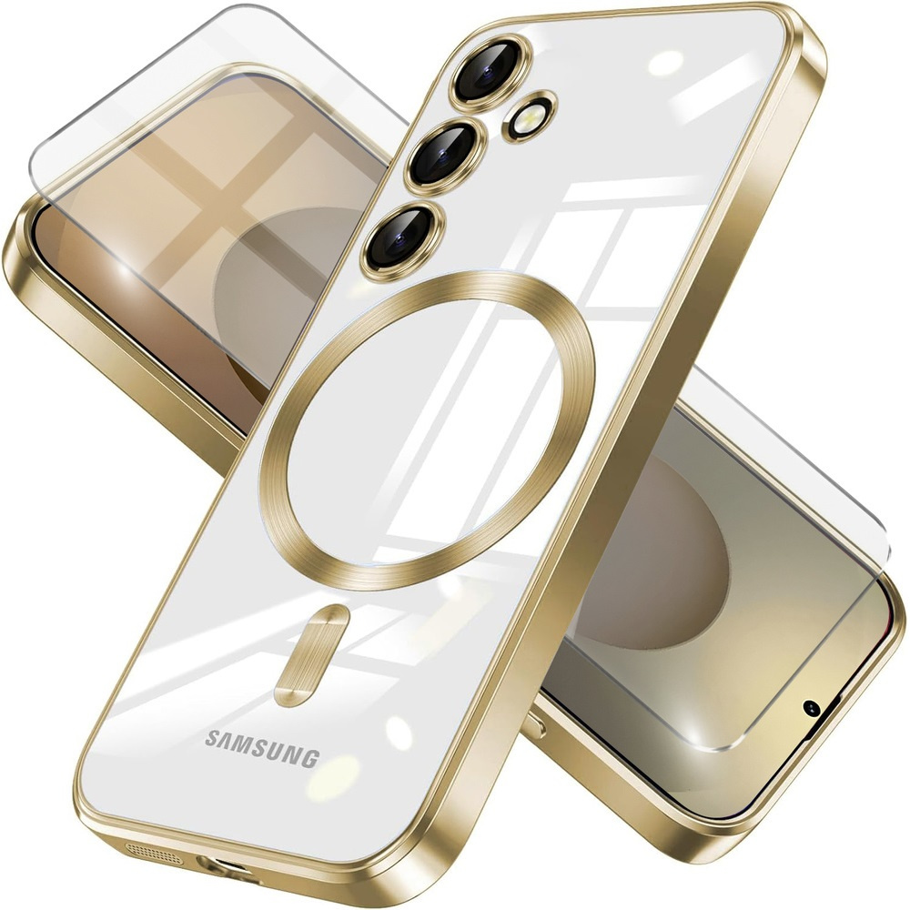 Schutzhülle Für Samsung Galaxy S25+ Plus, Electro Magsafe, Gold + Displayschutzfolie Aus Glas