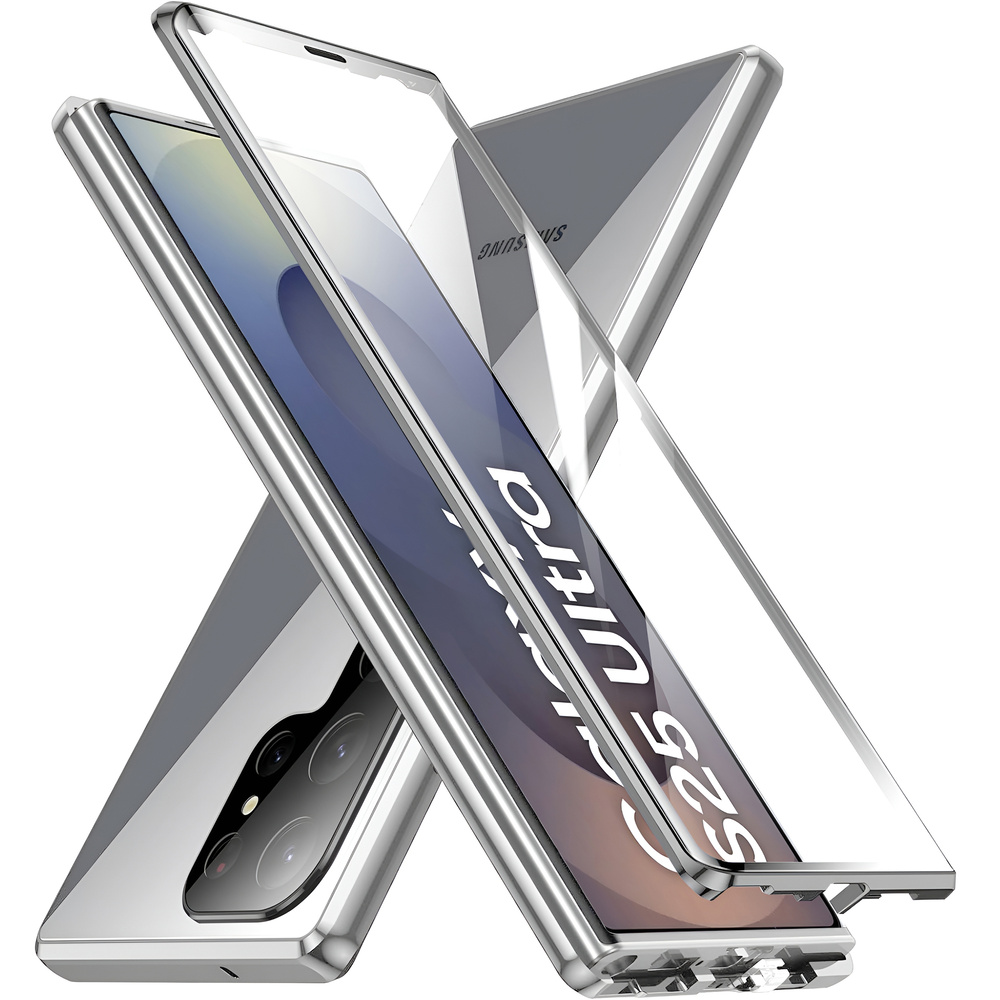 Schutzhülle Für Samsung Galaxy S25 Ultra, Magnetisches Dualglas, Silber
