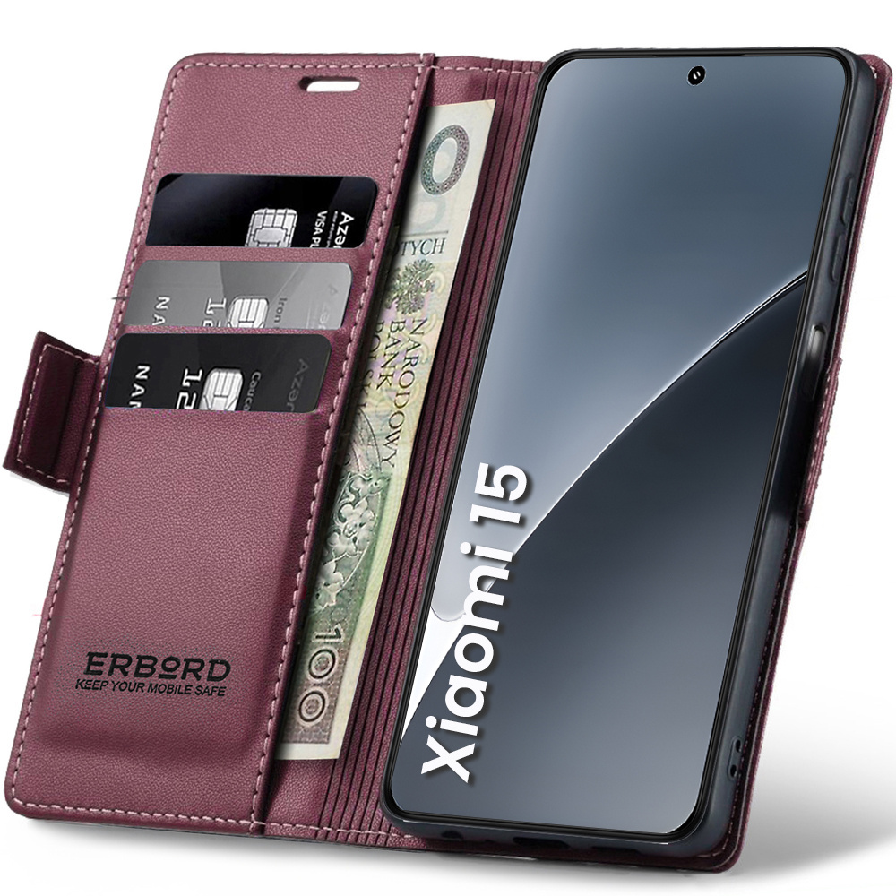 Xiaomi 15 Hülle, Glänzende Litschi-wallet-hülle Mit Klappverschluss, Rot