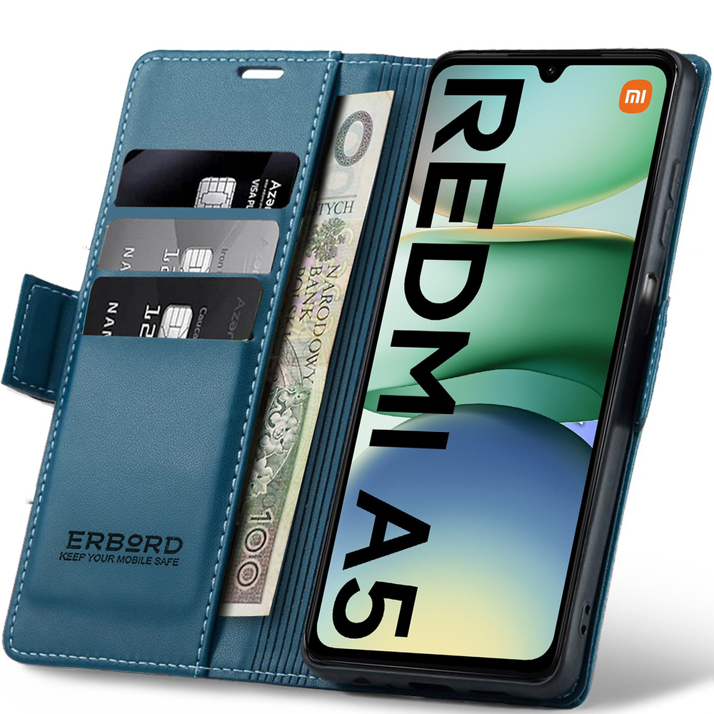 Xiaomi Redmi A5 Hülle, Glänzende Litschi-klapphülle, Blau