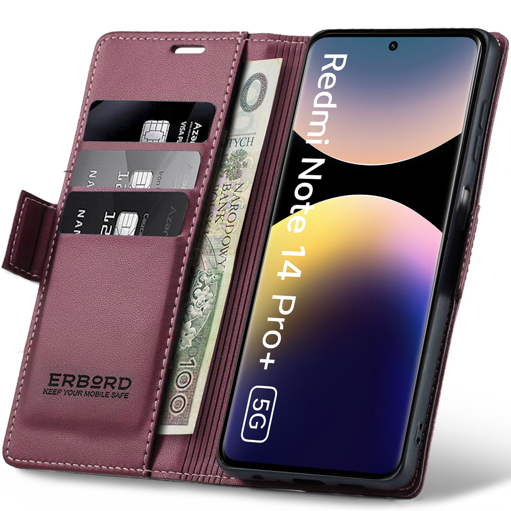 Schutzhülle Für Xiaomi Redmi Note 14 Pro+ 5g / Xiaomi Poco X7 5g / Xiaomi Redmi Note 14 Pro 5g, Glänzendes Litschi-rot, Brieftaschenfunktion Mit Klappe, Rot