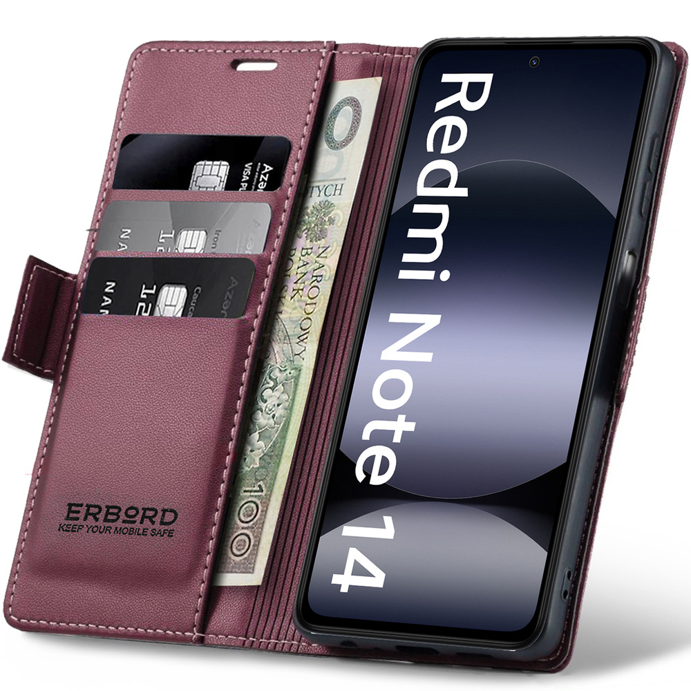 Xiaomi Redmi Note 14 5g Hülle, Glänzendes Litschi, Klapphülle Mit Brieftaschenfunktion, Rot