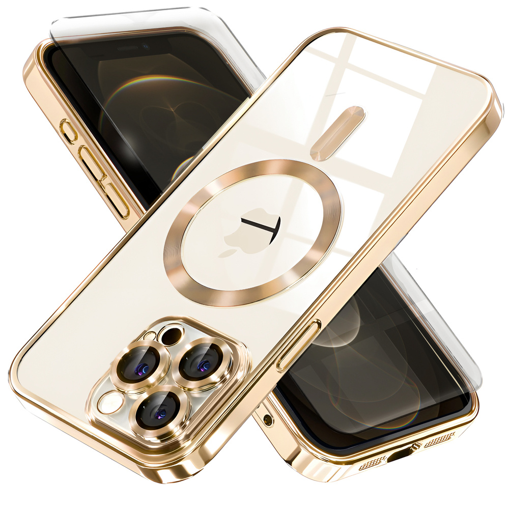 Iphone 12 Pro Hülle, Electro Magsafe, Gold + Displayschutzfolie