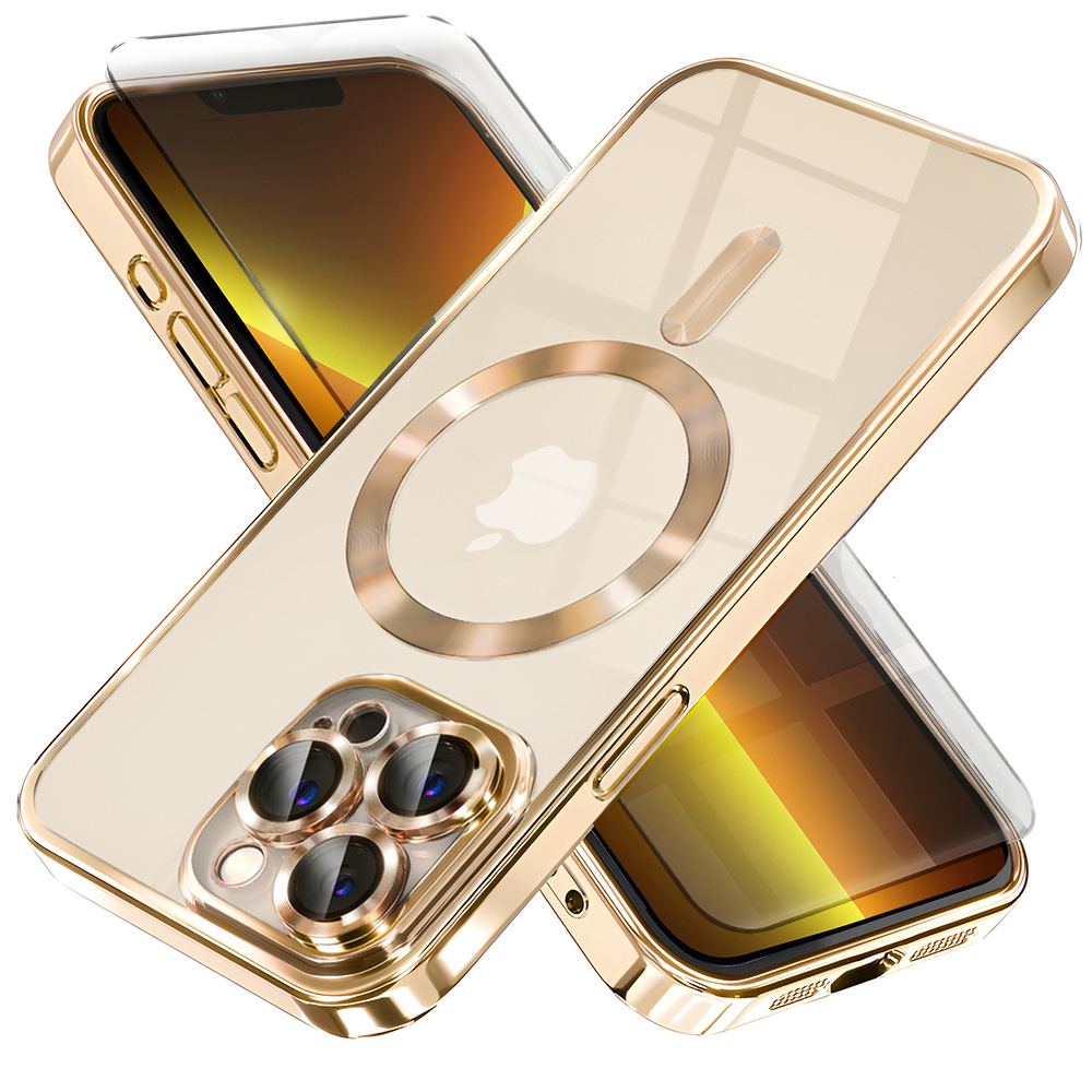 Iphone 13 Pro Hülle, Electro Magsafe, Gold + Displayschutzfolie