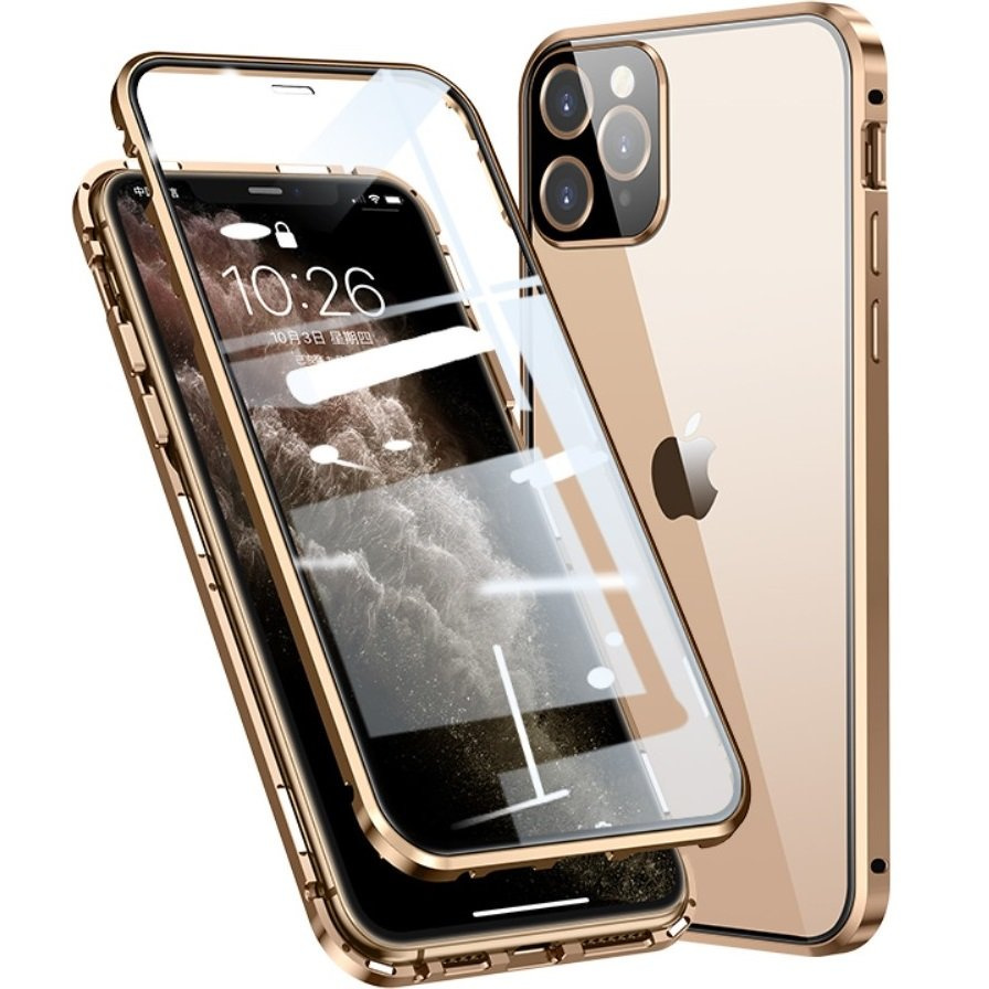 Iphone 12 Pro Hülle, Magnetisches Doppelglas, Gold