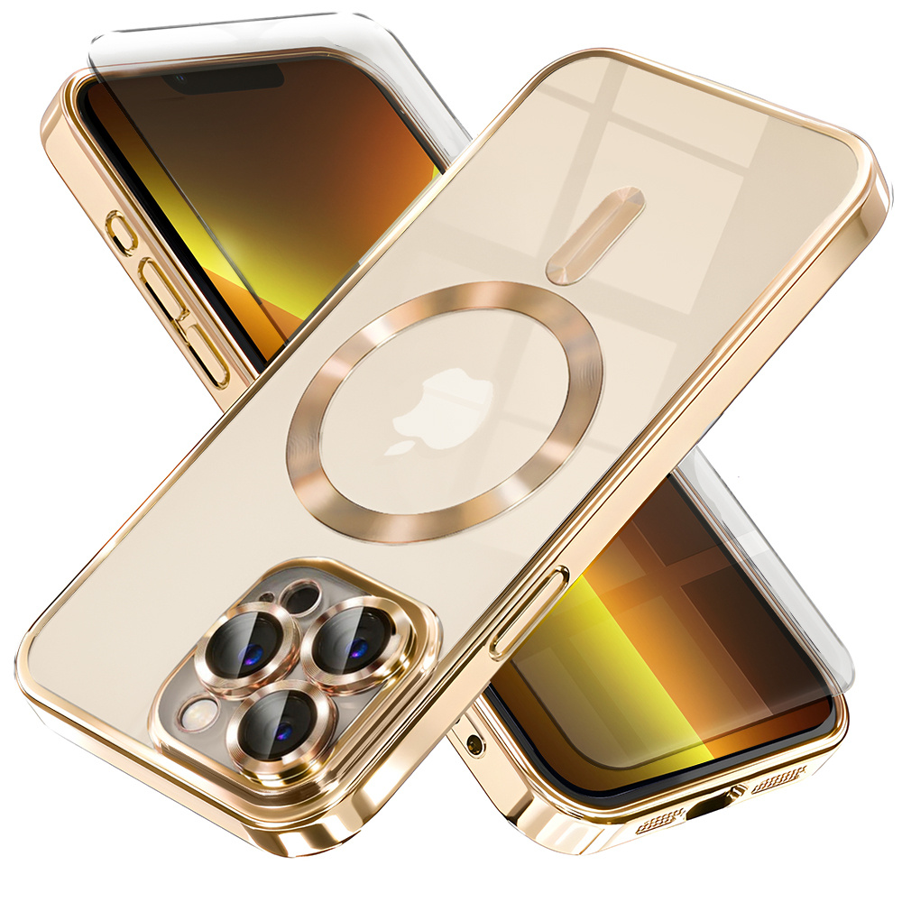 Iphone 13 Pro Max Hülle, Electro Magsafe, Gold + Displayschutzfolie