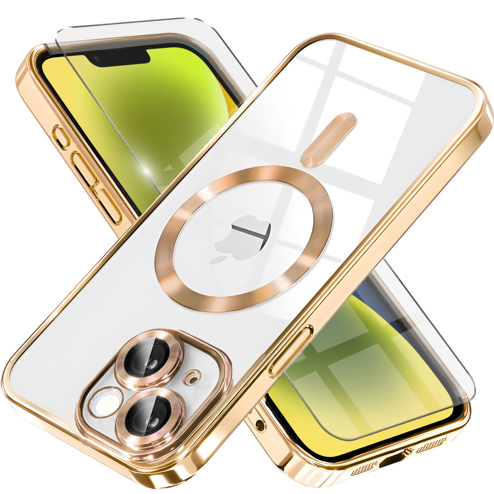 Iphone 14 Plus Hülle, Electro Magsafe, Gold + Displayschutzfolie