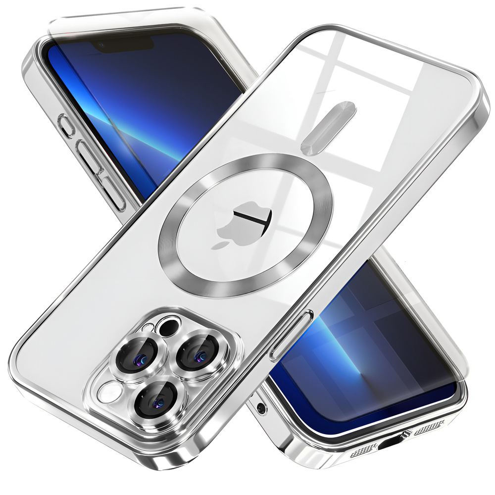 Iphone 13 Pro Hülle, Electro Magsafe, Silber + Displayschutzfolie