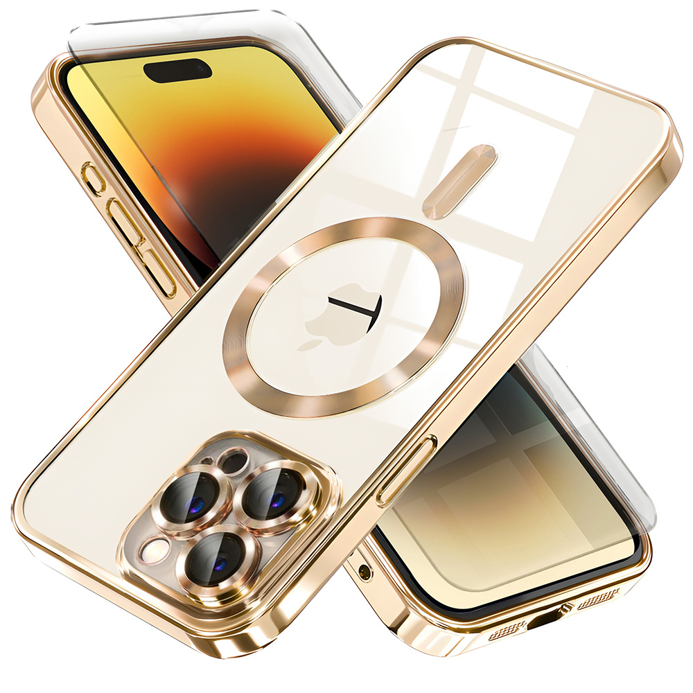 Iphone 14 Pro Max Hülle, Electro Magsafe, Gold + Displayschutzfolie