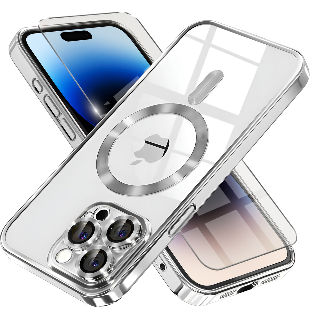 Iphone 14 Pro Hülle, Electro Magsafe, Silber + Displayschutzfolie