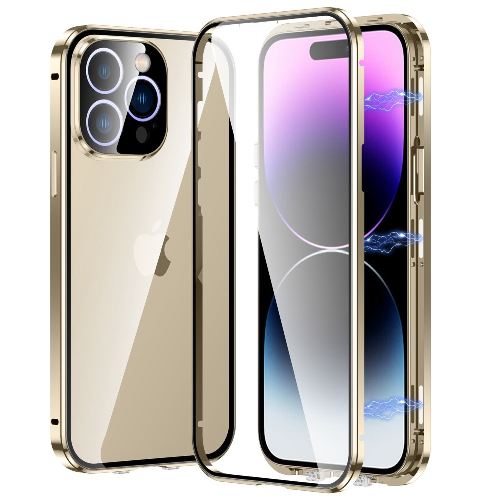 Iphone 14 Pro Max Hülle, Magnetisches Doppelglas, Gold