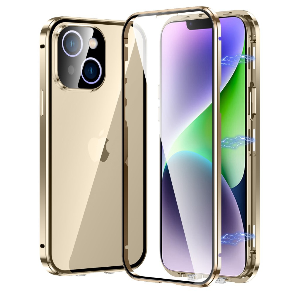 Iphone 14 Hülle, Magnetisches Doppelglas, Gold