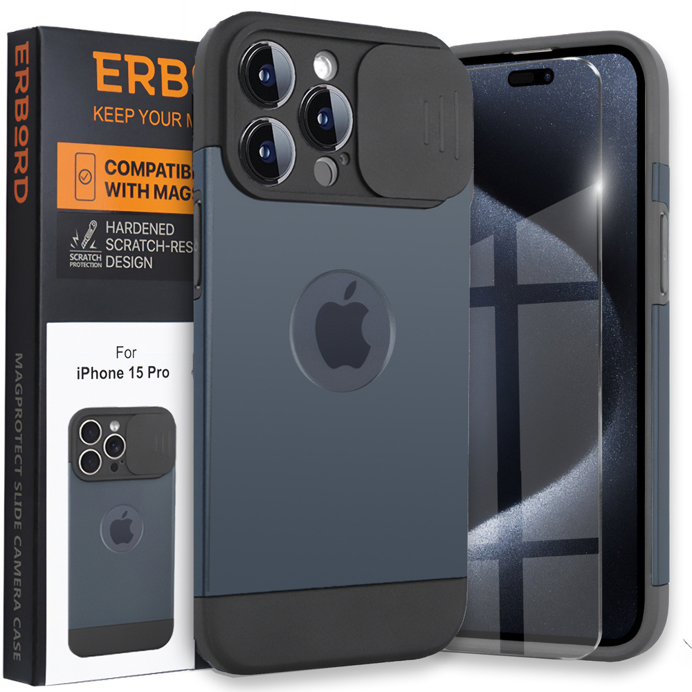 Iphone 15 Pro Max Hülle, Magprotect Cam Slider Für Magsafe, Titanblau + Gehärtetes Glas