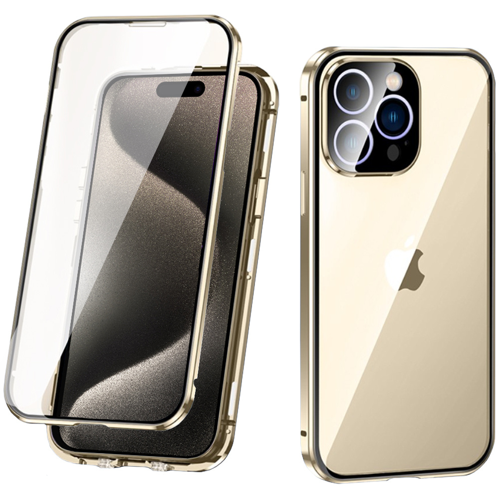 Iphone 15 Pro Max Hülle, Magnetisches Doppelglas, Gold