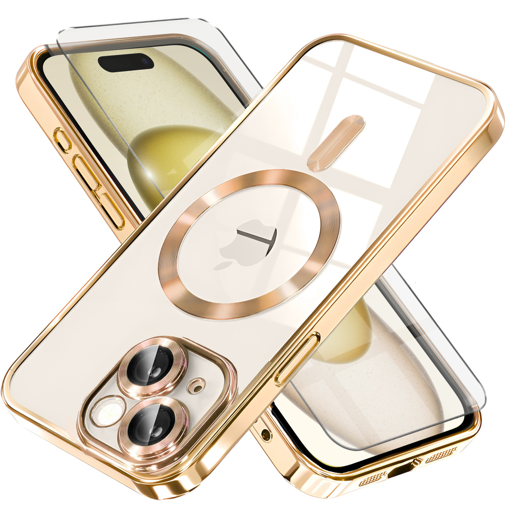 Iphone 15 Hülle, Electro Magsafe, Gold + Displayschutzfolie