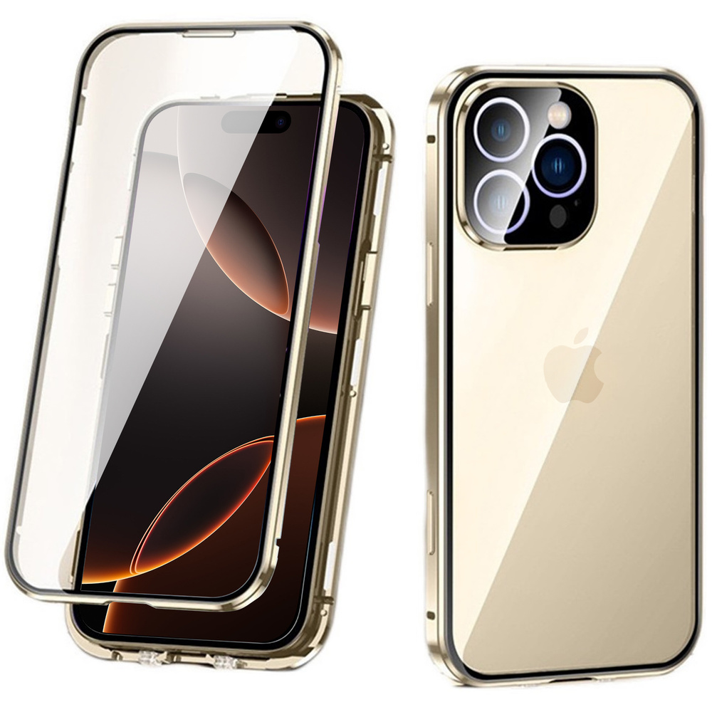 Iphone 16 Pro Hülle, Magnetisches Doppelglas, Gold