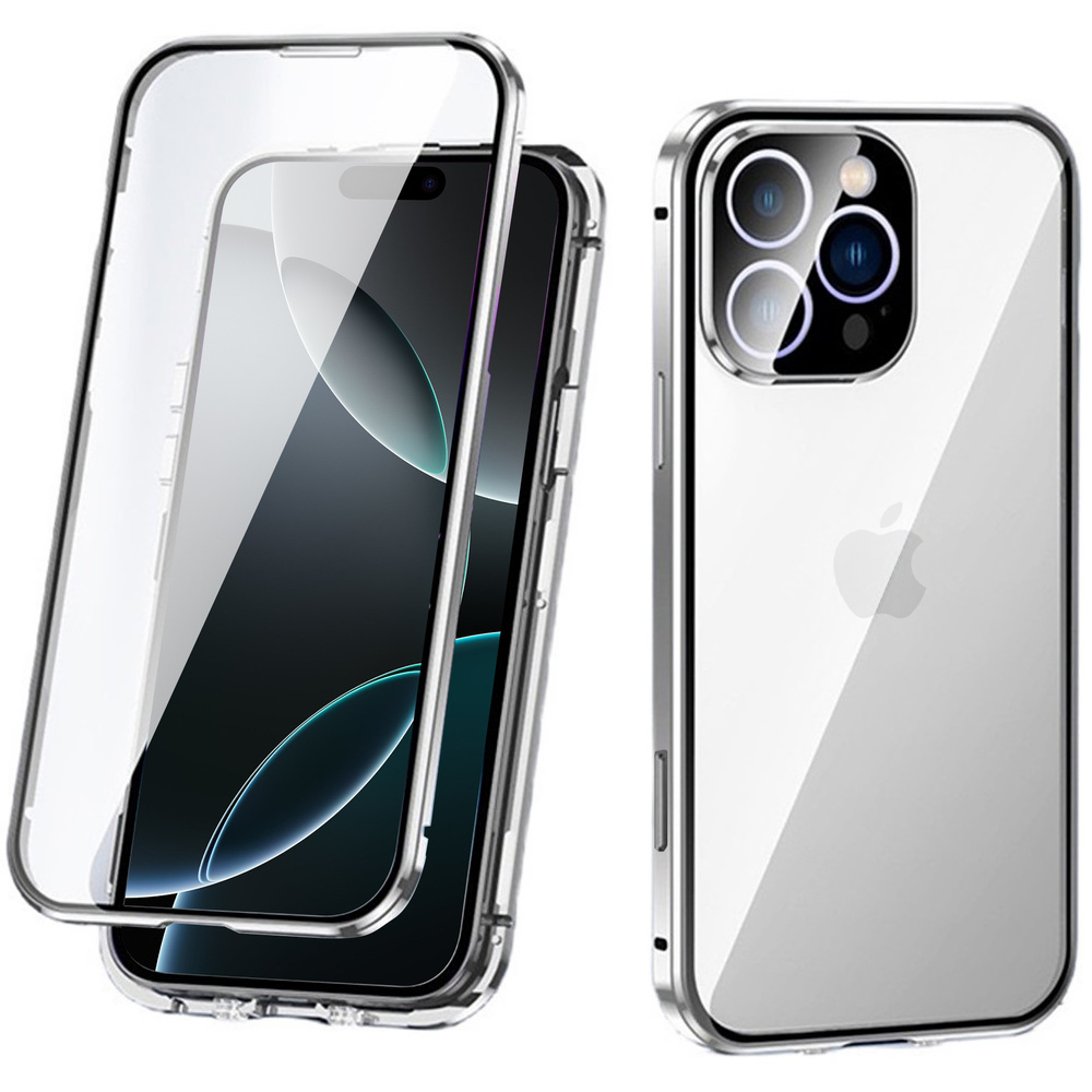 Hülle Für Iphone 16 Pro Max, Magnetisches Dualglas, Silber