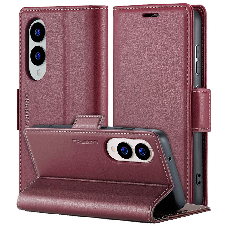 Samsung Galaxy S25 Edge Hülle, Glänzendes Litschi, Klapphülle, Rot