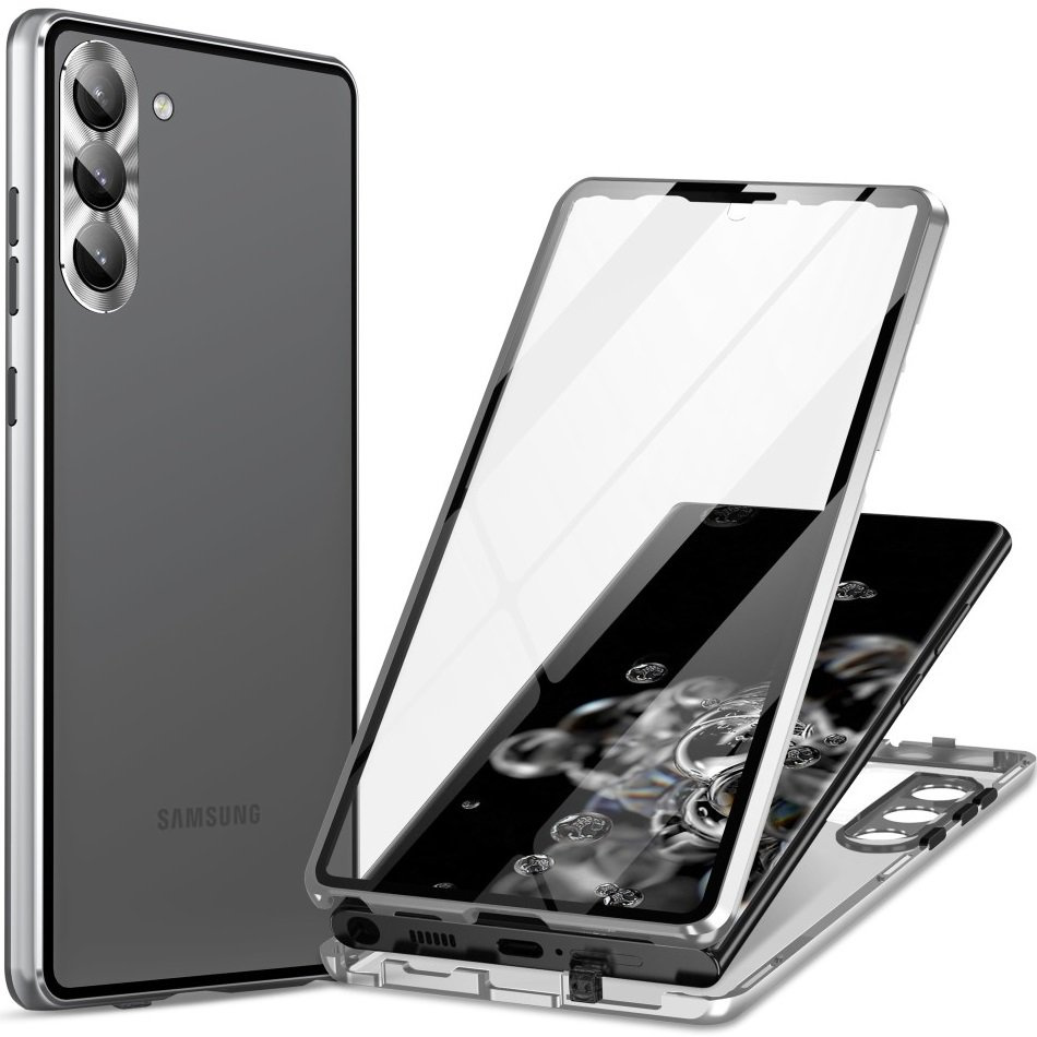 Schutzhülle Für Samsung Galaxy S23, Magnetisches Dualglas, Silber