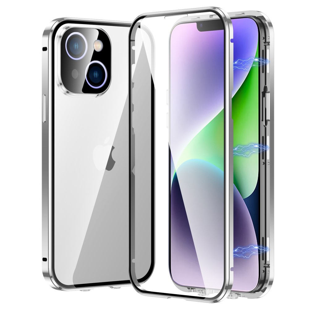 Hülle Für Iphone 14, Magnetisches Dualglas, Silber