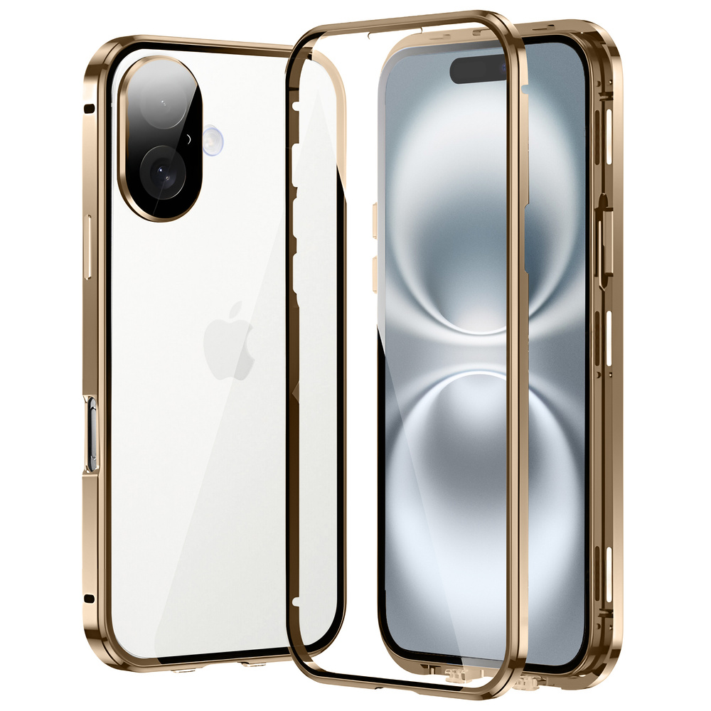 Iphone 16 Hülle, Magnetisches Doppelglas, Gold