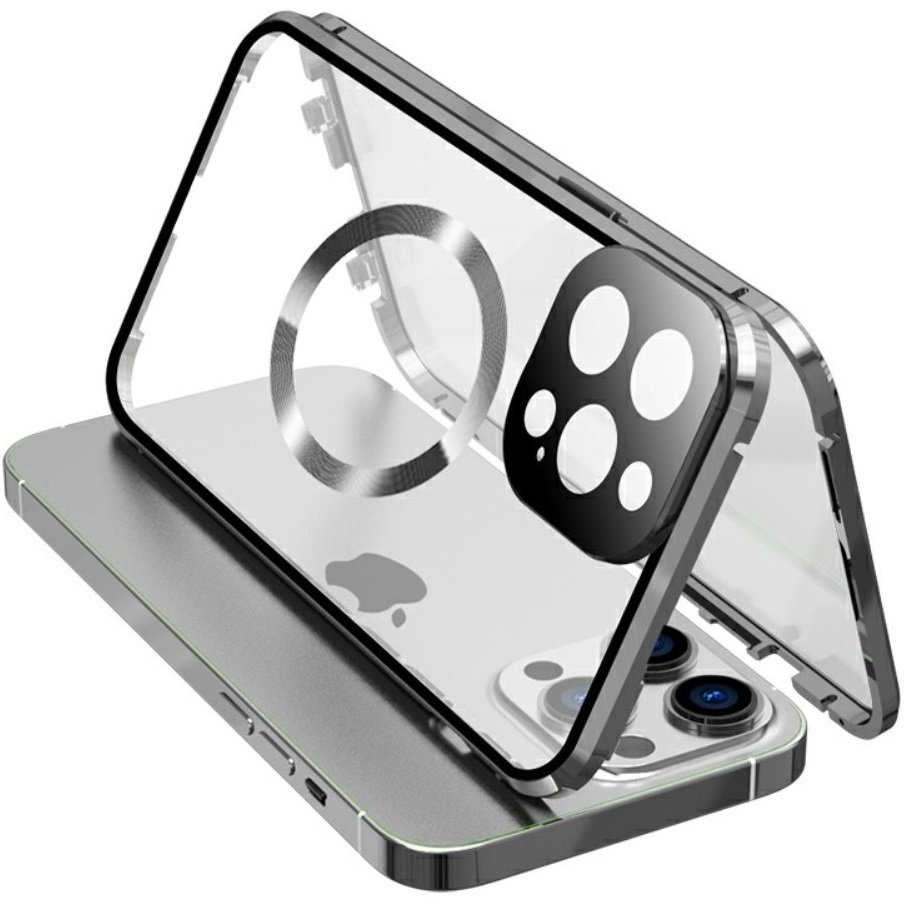 Magnetische Dual-glass-magsafe-hülle Für Iphone 15 Pro Max, Silber