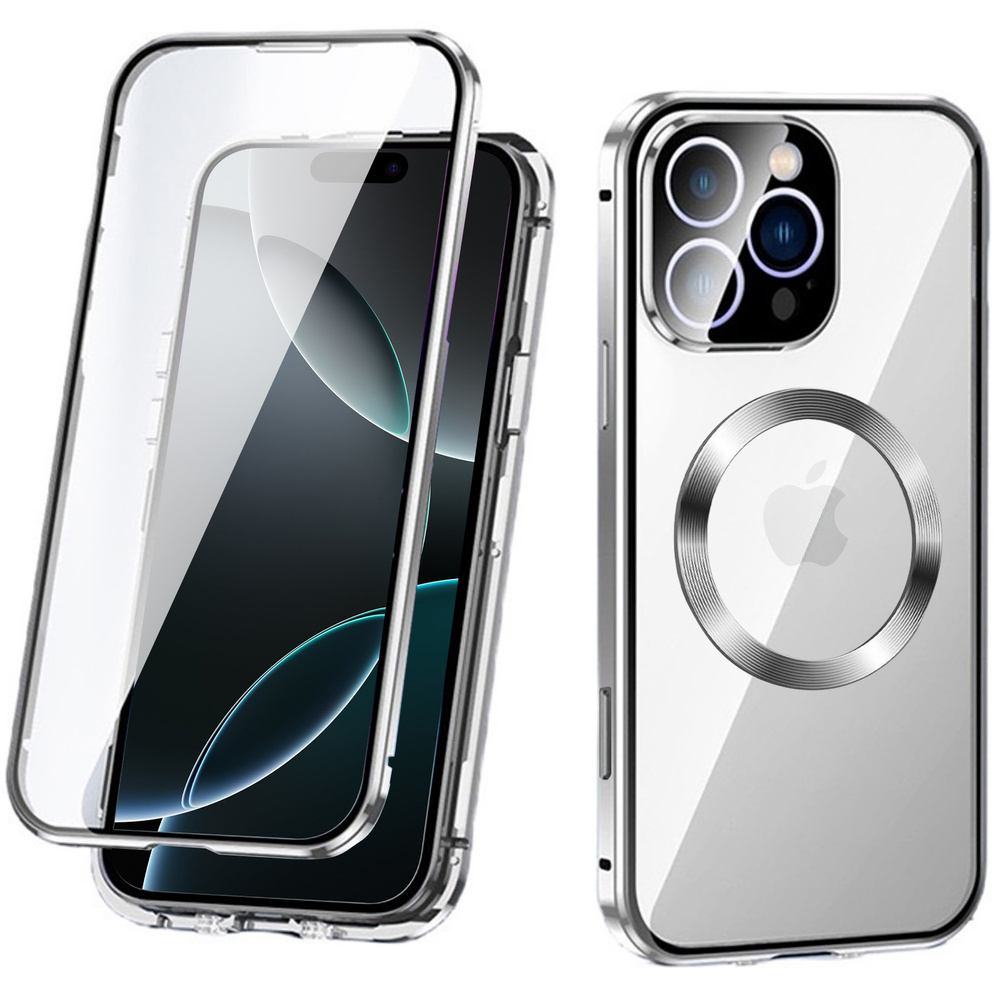 Magnetische Dual-glass-magsafe-hülle Für Iphone 16 Pro Max, Silber