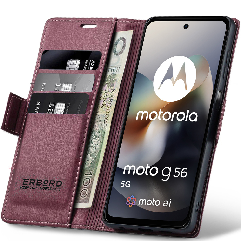 Motorola Moto G56 5g Hülle, Glänzendes Litschi, Klapphülle Mit Brieftaschenfunktion, Rot